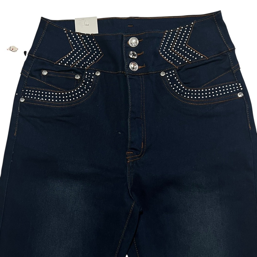 Danesi High Waist Jeans Rhinestone‎ Embellished Denim Pants Slim Fit Size 11